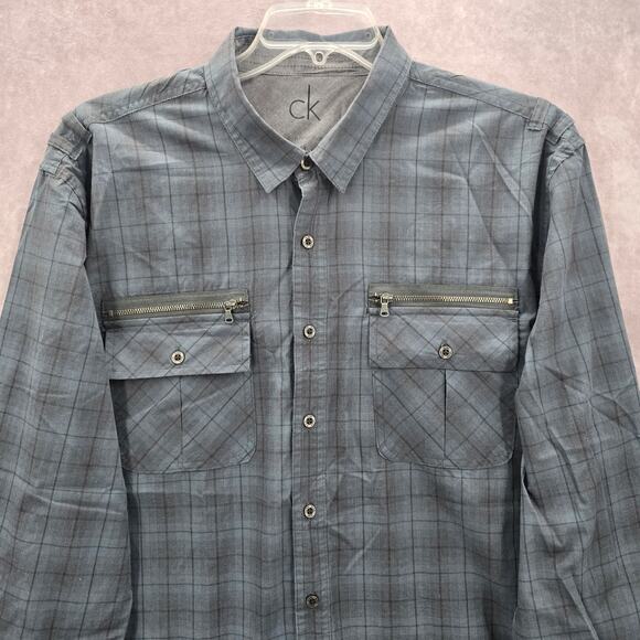 Calvin Klein One Jeans Blue Plaid Button Down Long Sleeve Work Casual Shirt XL - Picture 3 of 7